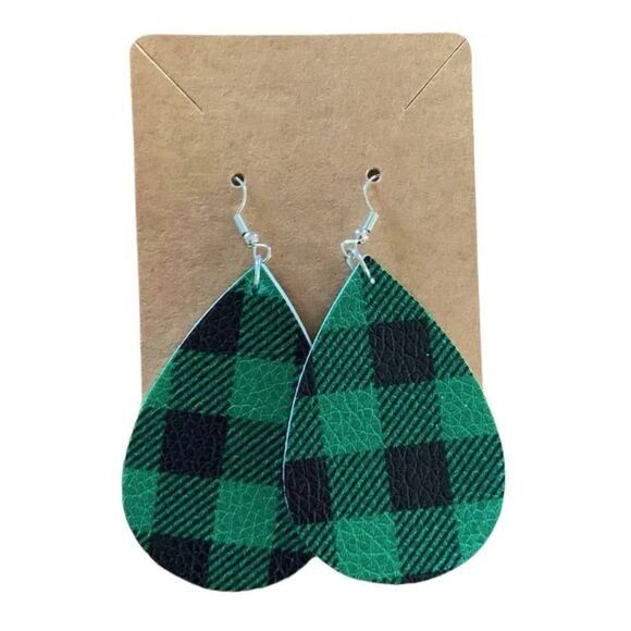Women’s Faux Leather Teardrop Dangle Various Christmas Pattern Earrings - Picture 1 of 1